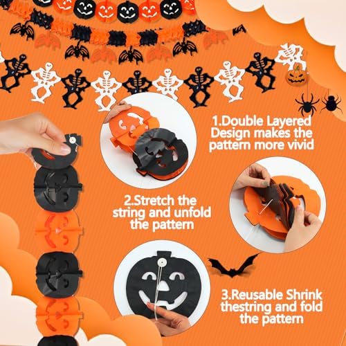 Halloween Party Decorations Kit Including Happy Halloween Paper Banner Trick or Treat Sign Garland Bat Ghost Pumpkin Happy Halloweens Indoor Decorations