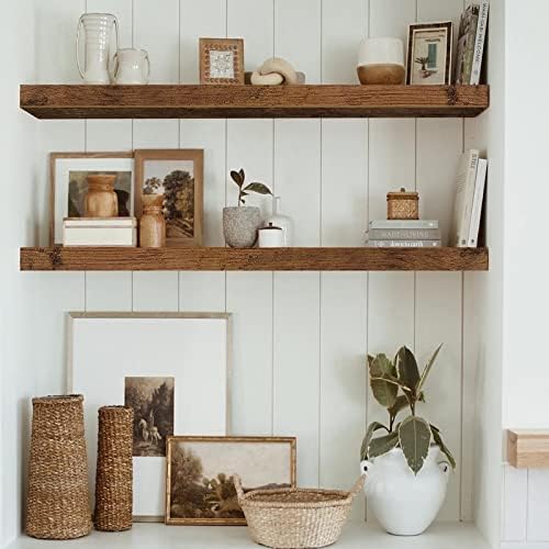QEEIG Long Floating Shelves for Wall (Brown, Set of 2, 35.4")