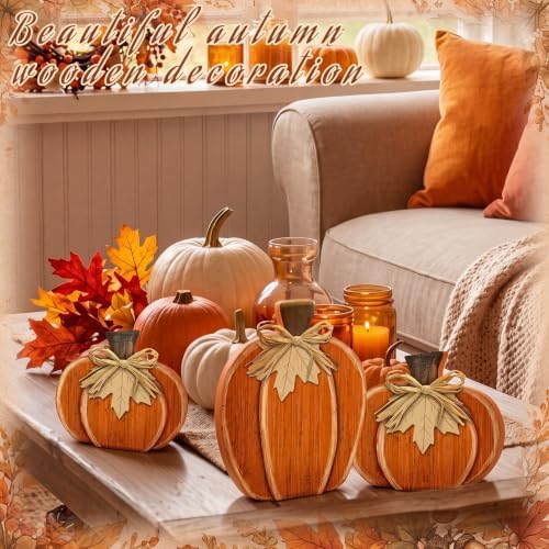 Cinnvoice 3 Pcs 7.3" 9" Fall Pumpkin Decorations Stacked Fall Wooden Signs