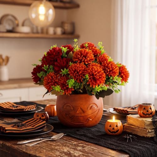 SiliFine Halloween Pumpkin Bucket Artificial Flowers Jack-o-Lantern Vase