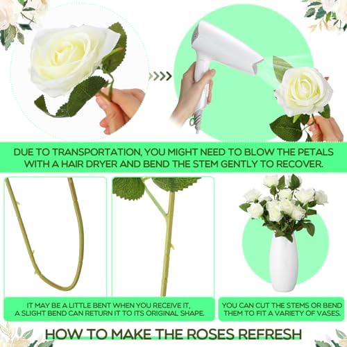 Hotop 80 Pcs Artificial Roses Flowers Bulk, White