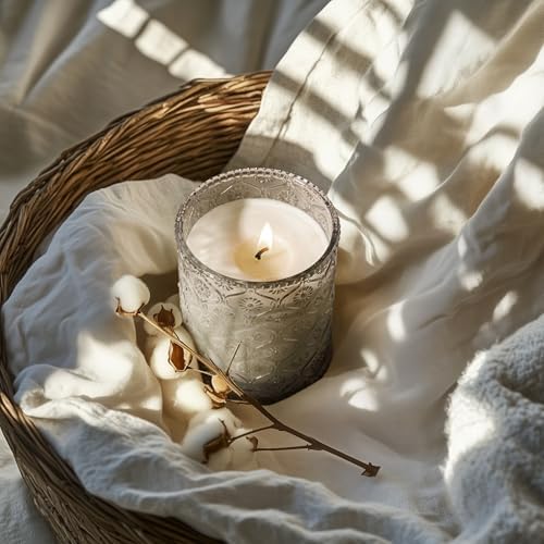 LA JOLIE MUSE Linen Cotton Clean Scented Candles for Home, Soy Wax, 40 Hrs