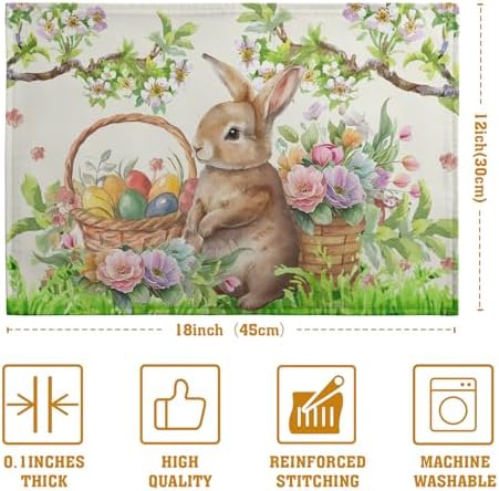 Easter Rabbit Placemats Set of 4 Spring Easter Egg Bunny Flowers Floral Place Mat 12x18 Inch Seasonal Farmhouse Linen Fabric Table Mats for Kitchen Dining Outdoor Indoor Easter Party Decoration
