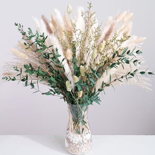 Green Pampas Grass Bouquet – Boho Home & Wedding Floral Arrangements – Dried Pampas Grass Decor for Living Room, Fireplace, and Modern Farmhouse