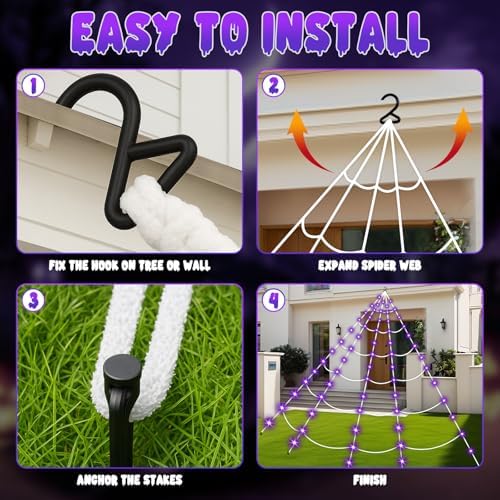 Halloween Decorations 16.4Ft Spider Web with LED Lights & 59" Giant Spider
