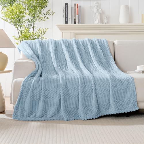 Blue Throw Blanket - Soft & Fluffy Fleece, Cute & Aesthetic, Perfect for Sofa, Couch, Chair, Bed, Living Room &
