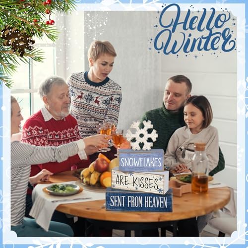 Lineshading 4 Pcs Christmas Snowflake Table Decor, Winter Wood Sign Home