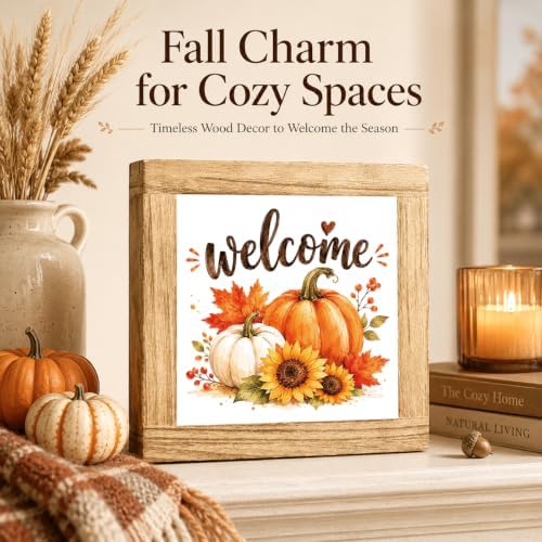 Fall Wood Sign, Welcome Pumpkin Sunflower Tabletop Decor