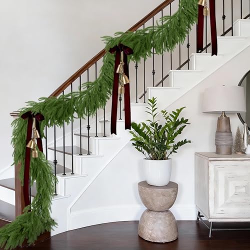 N&T NIETING 9FT Christmas Norfolk Pine Garland Real Touch Artificial Christmas Green Xmas Garland for Mantle, Table Holiday Fireplace Staircase Indoor Outdoor Christmas Decorations