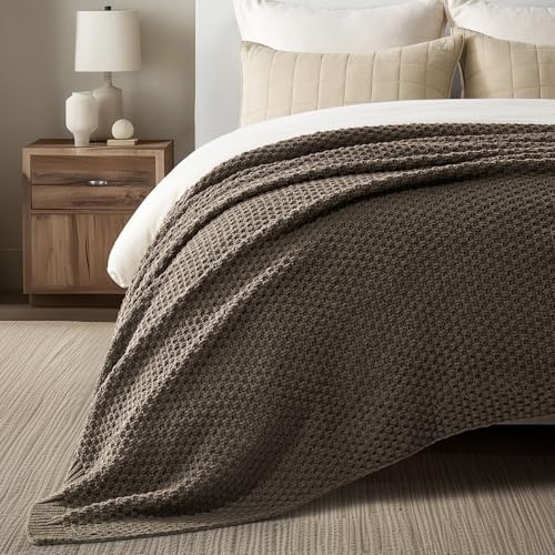 EVERGRACEHOME Chunky Chenille Knit Throw Blanket, 90 x 90, Mocha Brown