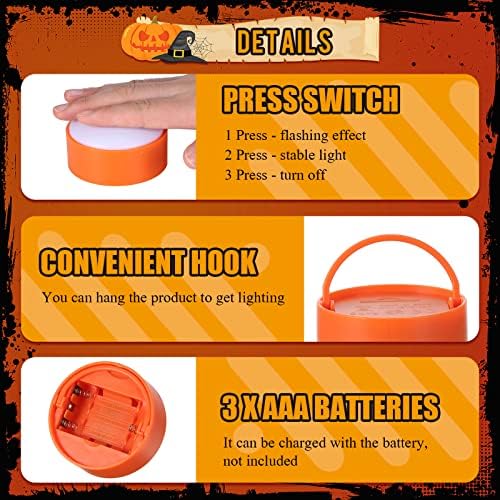 Riakrum 6 Pack Halloween Pumpkin LED Lights, Orange, White