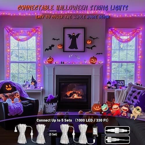 JMEXSUSS 200 LED Halloween Lights Outdoor Orange & Purple Halloween Lights