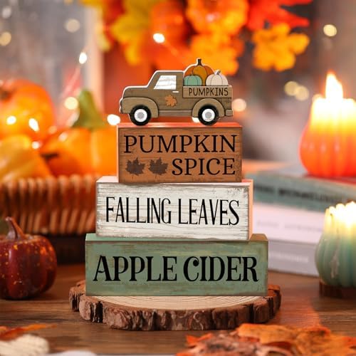 Lineshading 4 Pcs Fall Table Decoration for Home Fall Truck Decor