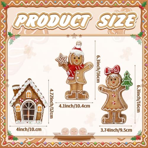 Suzile 3 Pcs Christmas Gingerbread Wooden Table Decorations