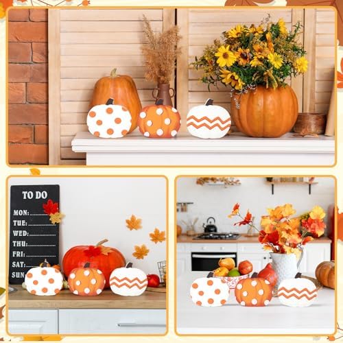 COCHIE Fall Pumpkin Decorations for Home Indoor, Thanksgiving Table Decor, Harvest Tabletop Decoration, Wooden Pumpkins Signs Block for Tiered Tray Party Shelf Display Set of 3