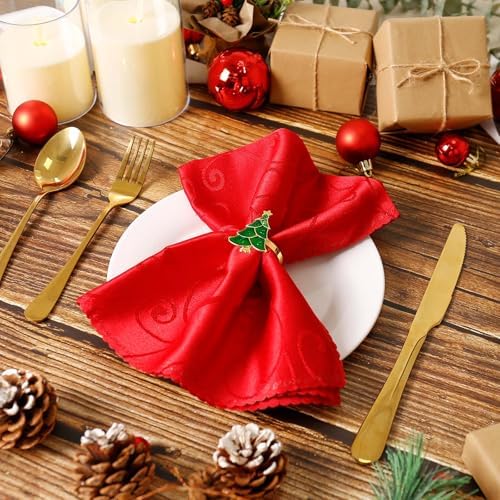 Christmas Tree Napkin Rings Set of 12, Evergreen Xmas Tree Napkin Ring Holders Serviette for Banquet,Dinner Table Decor, Family Dinner, Weddings(Green Xmas Tree)