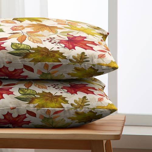 Fall Leaves Pillow Covers 12x20 Set of 2 Maple Leaf Autumn Lumbar Throw Pillows Seasonal Thanksgiving Harvest Pillowcase Rustic Farmhouse Cushion Case for Outdoor Couch Porch Patio