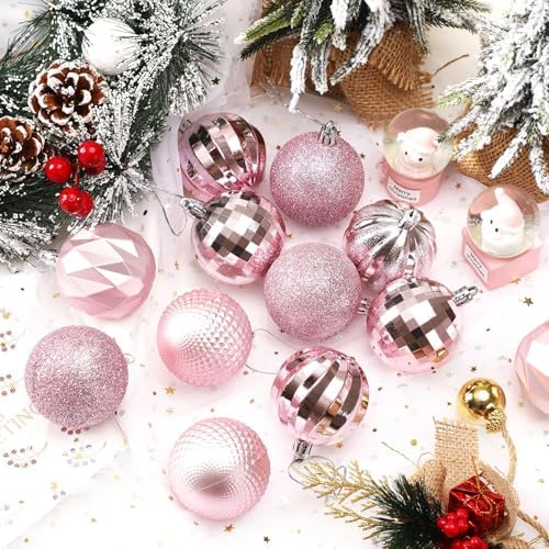 JULMELON 24PCS Pink Christmas Ball Ornaments, 60mm Shatterproof Tree Decor