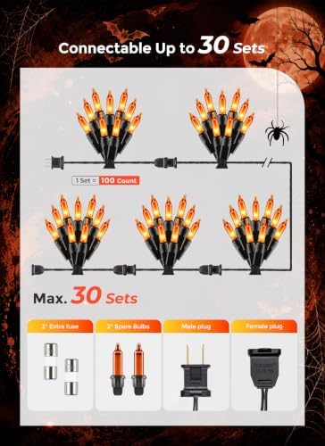 Minetom Orange Halloween Mini Lights, 100 Count 20 Feet Mini String Lights