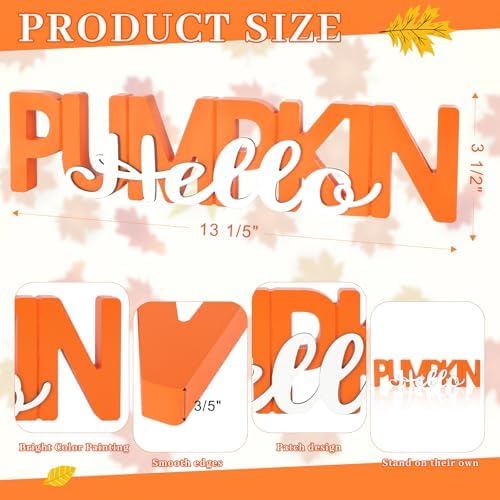 COCHIE Wooden Hello Pumpkin Sign, Fall Decorations for Home, Office, Shelf, Mantel, Indoor, Wood Autumn Decor, Fall Table Top Party Decoration (Hello Pumpkin)