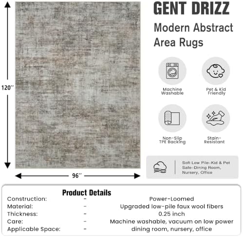 8x10 Area Rugs for Living Room: Washable Abstract Brown Black Carpet