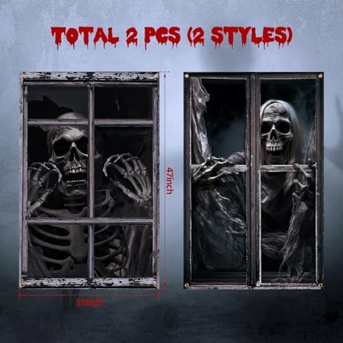 Newwiee 2 Pcs Scary Halloween Curtain Window Silhouette Cover, Skull