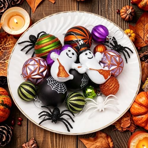 Halloween Ball Ornaments Set, Halloween Tree Decorations, 50 Pack