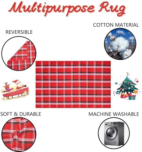 Christmas Red Green White Plaid Rug 8x10 ft, Extra Large Cotton Hand-Woven Buffalo Check Area Rug for Living Room, Bedroom, Patio, Christmas Holiday Farmhouse Decor, Washable Outdoor Indoor Carpet