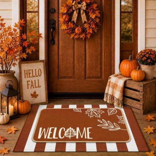 Tinideya 2 Pcs Fall Door Mat Outdoor Layered Autumn Leaves Welcome Mat