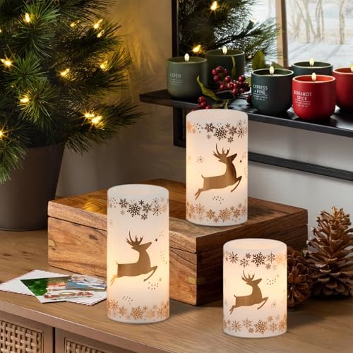 GenSwin Christmas Flameless LED Candles Battery Operated Timer Gold Deer