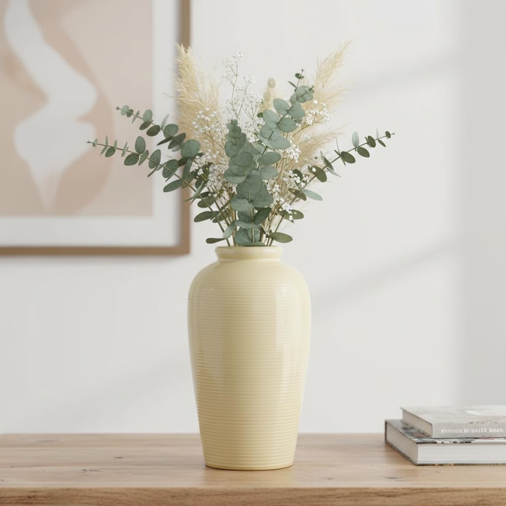 Ceramic Vase / Tall Boho Vases for Flower / 11 Inch / Beige