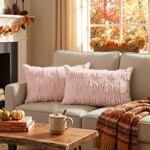 AVOIN colorlife Pink Fall Pumpkin Throw Pillow Covers 12x20 Inch