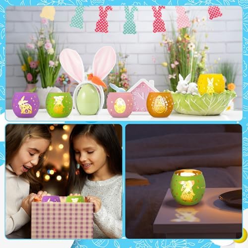 Jingmore 6 Pcs Glass Votive Holders, Easter, Multicolor