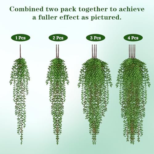 Waipfaru 4Pcs Artificial Hanging Plants for Outdoors, Fake Vines Greenery