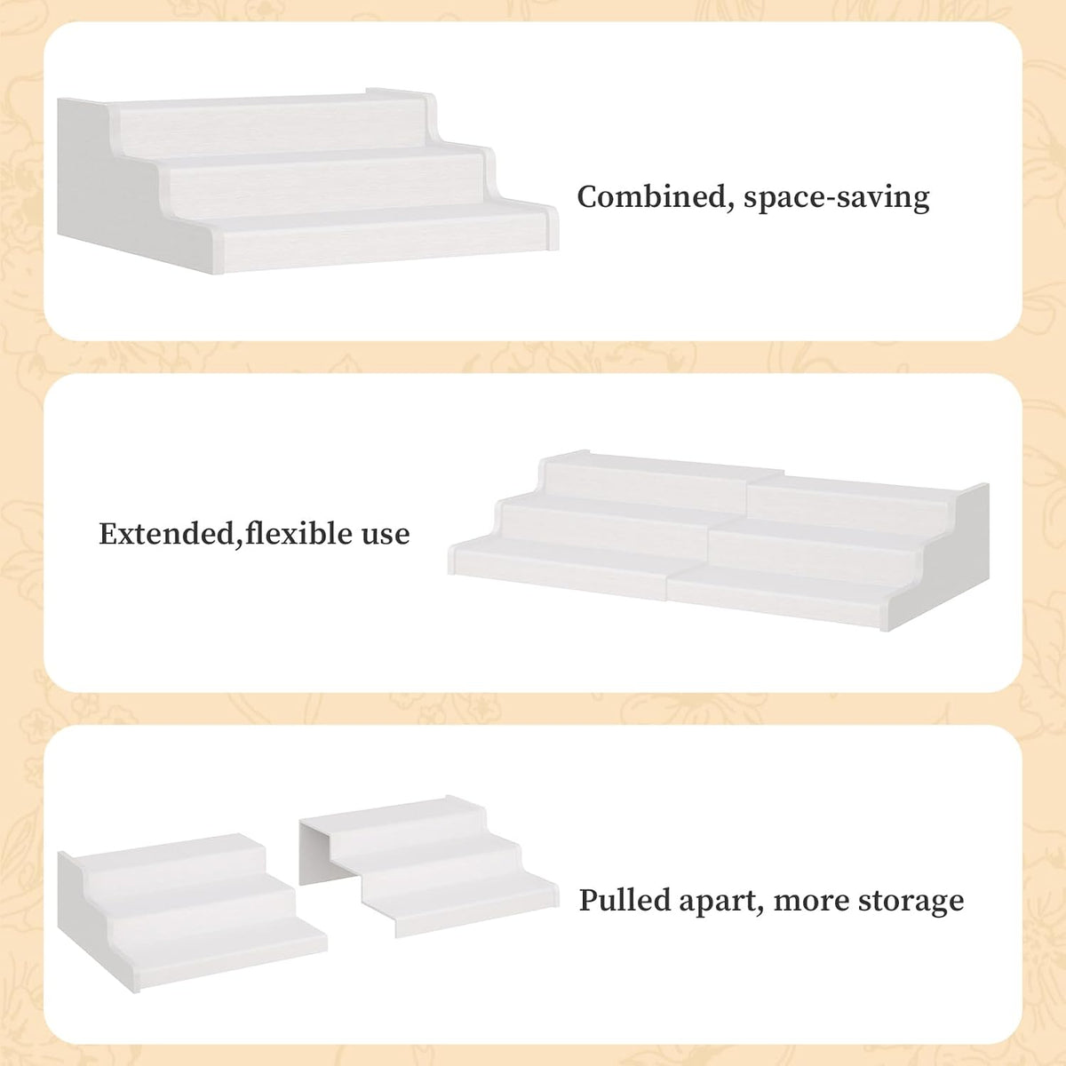 3-Tier Expandable Bamboo Can Organizer for Pantry, Holds 24 Cans, White | Adjustable Can Storage Rack for Kitchen