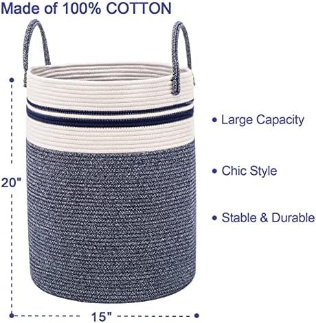 Woven Rope Laundry Hamper Basket by YOUDENOVA, 58L Tall Luandry Basket, Baby Nursery Hamper for Blanket Storage in