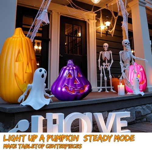 Tujoe 6 Pcs Halloween Pumpkin Lantern Set Light up LED,Multi Color