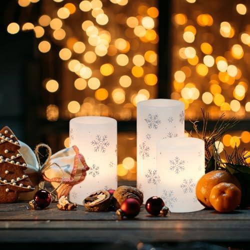 GenSwin Christmas Flameless Candles Battery Operated with Timer Snowflake