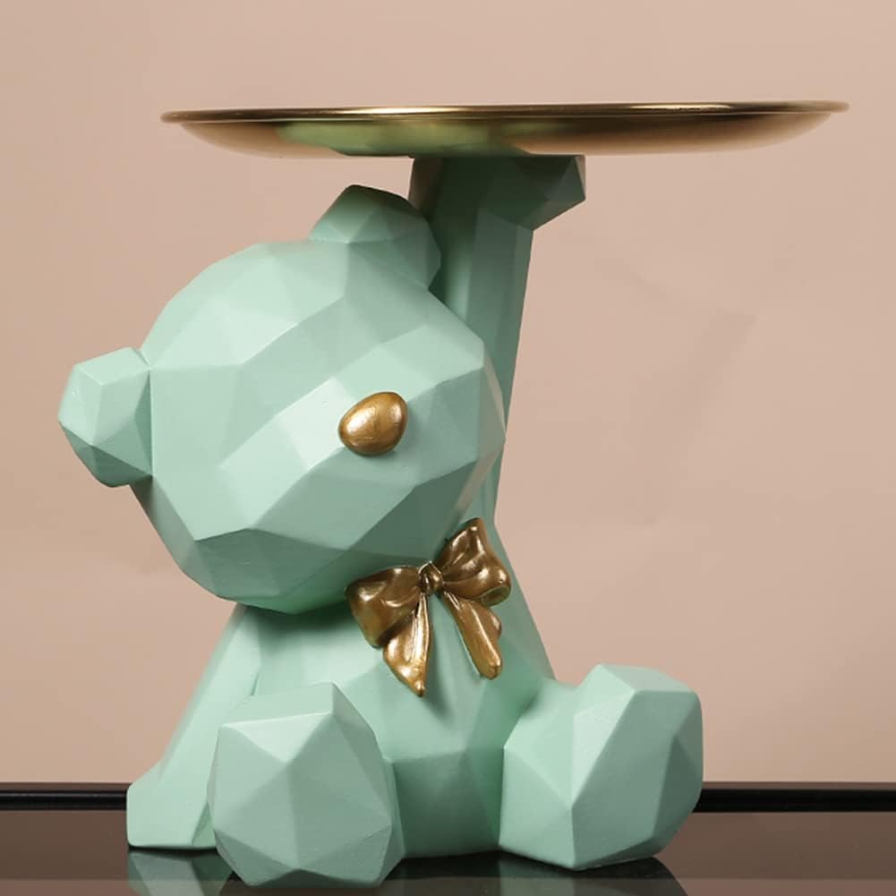 Geometric Bear Storage Tray Resin Nordic Bear Sculptures Keys Holder Lipsticks Jewelry / Green
