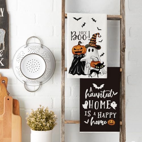 Artoid Mode Ghost Pumpkin Bats Halloween Kitchen Towels Set of 4 18x26 Inch