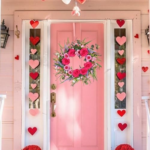 22 Inch Valentines Day Wreaths for Front Door Pink Peony Wreath with Roses Tulips Daisies Valentine Door Decorations for Home Wall Wedding Holiday Party Anniversary