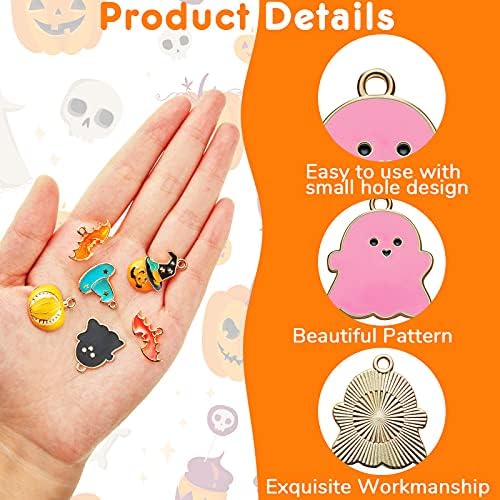 Mtlee 52 Pcs Halloween Charms for Jewelry Making, Gold Pendants, Pumpkin