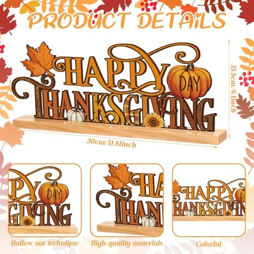 Cinnvoice 11.8 Inch Happy Thanksgiving Sign, Metal Pumpkin Maple Decor