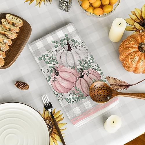 Artoid Mode Pink Pumpkin Leaves Fall Kitchen Towels Set of 4 18x26 Inch