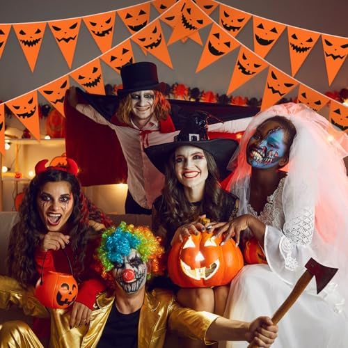 Jetec 5 Pcs 49 Ft Halloween Pennant Banner Orange Pumpkin Scare Bunting