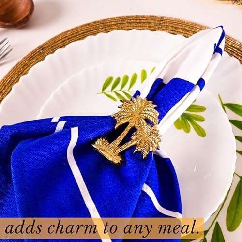 Alpha Living Home Palm Tree Napkin Rings, Gold, Set of 12