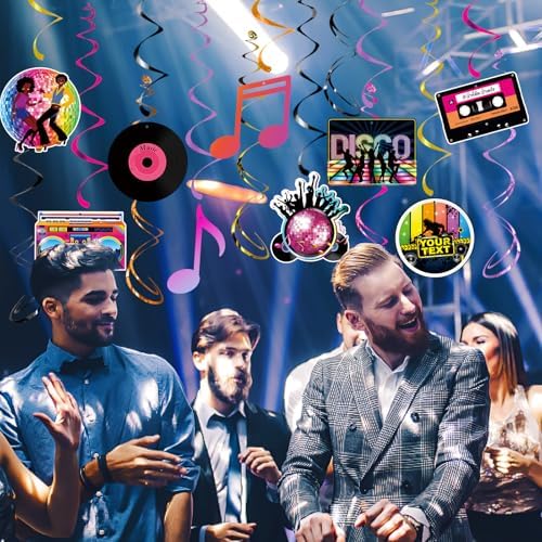 70s Disco Party Decorations, 24Pcs 70s Disco Ball Hanging Swirls 1970s Theme Ceiling Streamers for 70's Retro Birthday Party Suppies