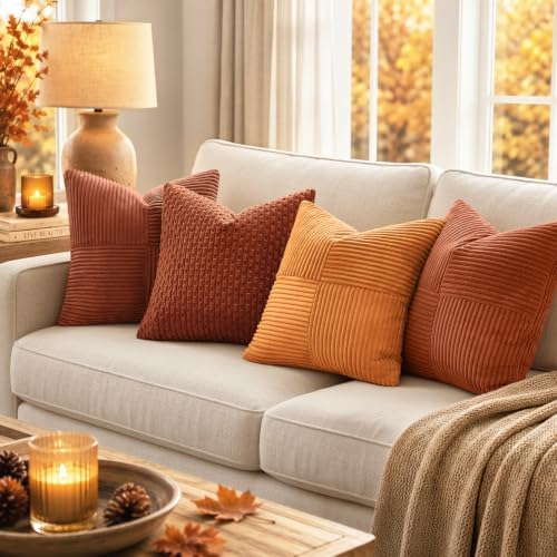 MIULEE Fall Rust Decorative Lumbar Throw Pillow Covers 12x20 Inch 2 Pack