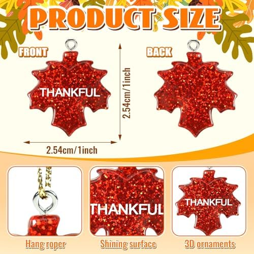 48Pcs Fall Ornaments Glitter Maple Leaf Ornaments for Small Tree