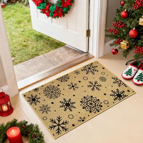 Christmas Doormat Outdoor Indoor Snowflake Welcome Door Mat Front Back Door Xmas Holiday Floor Mat Non Slip Welcome Carpet Mat Inside Outside Washable Housewarming Gift Home Doormat
